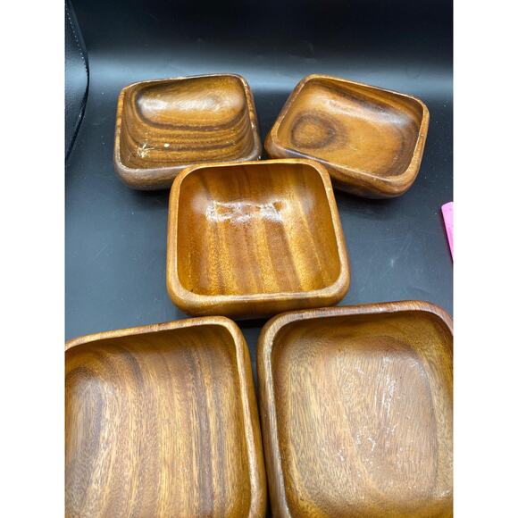 Vintage MCM Monkey Pod hand crafted Wood square Salad Bowl--Made in Philippines - Picture 5 of 5